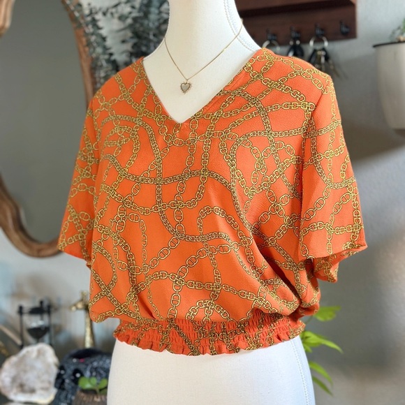 VINTAGE 2004- Michael Kors Orange Smocked Blouse - Picture 2 of 6
